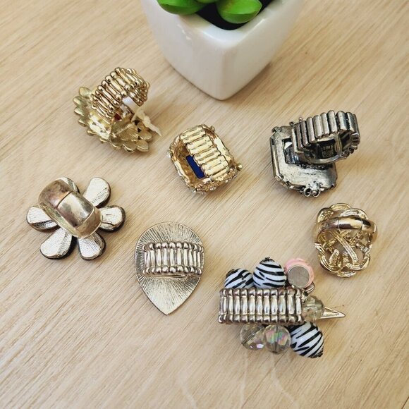 Statement Rhinestone Sparkly Bling Charms Stretch Rings Jewelry Lot of 7 - Picture 5 of 5